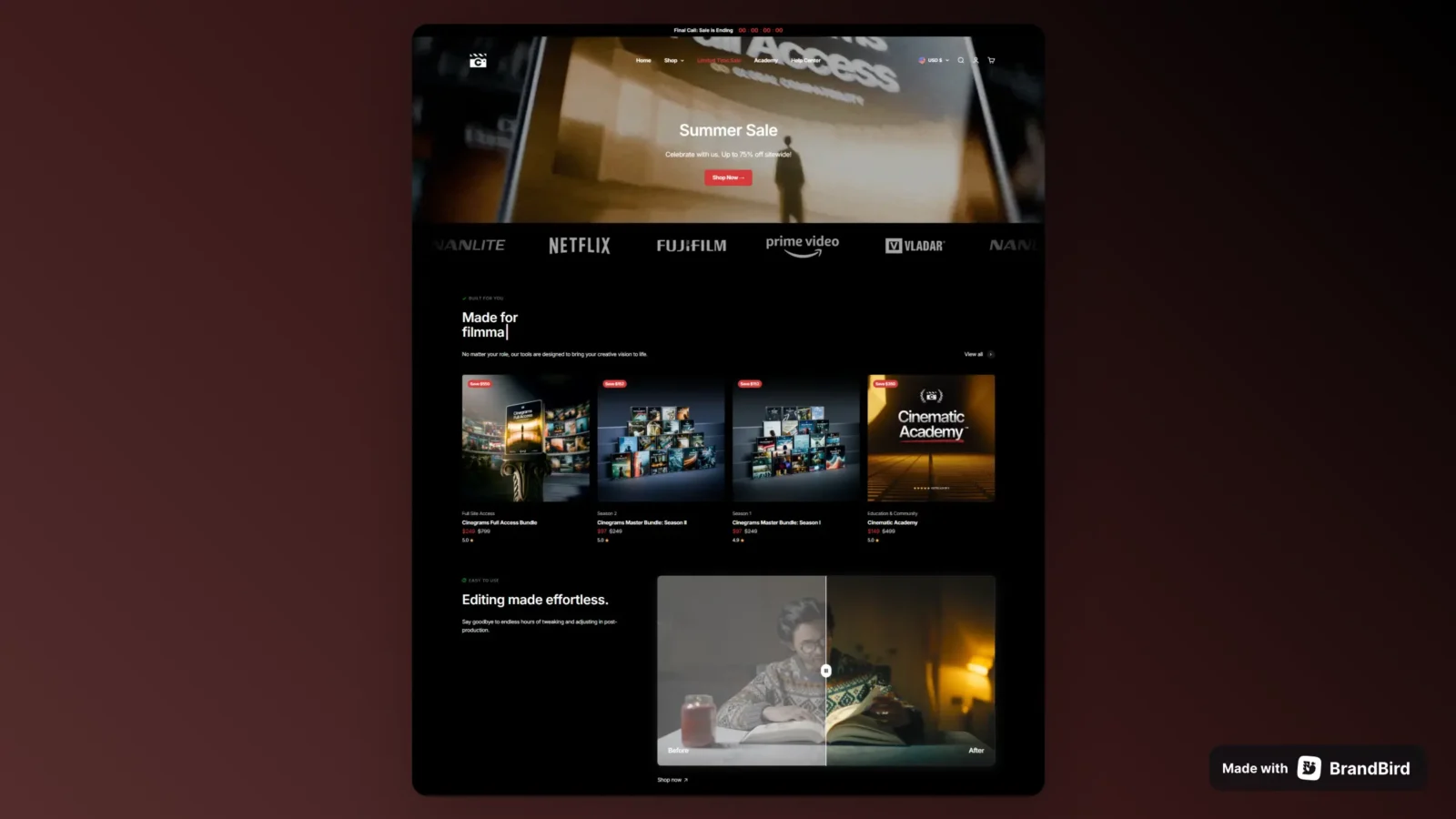 Cinegrams cinematic web case study hero preview