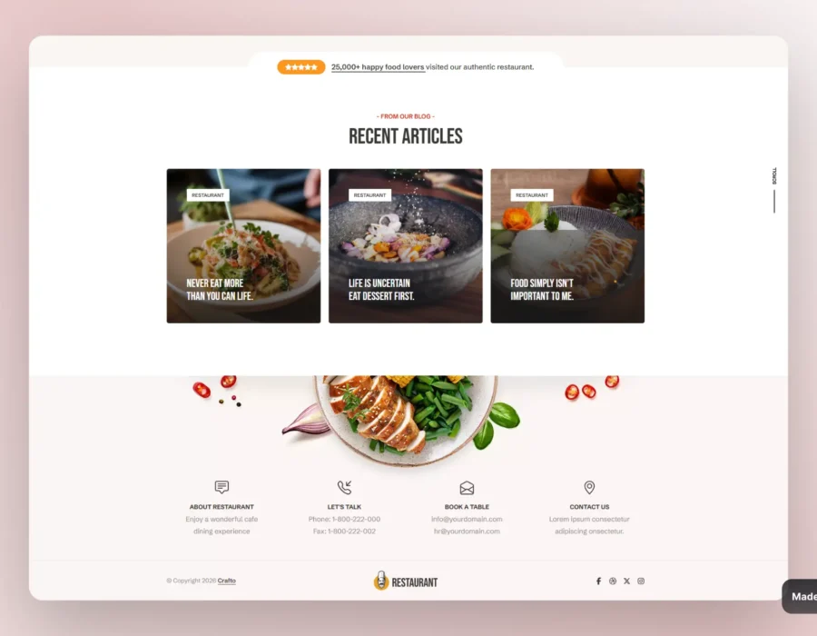 CRAFTO RESTAURANT project challenge design layout